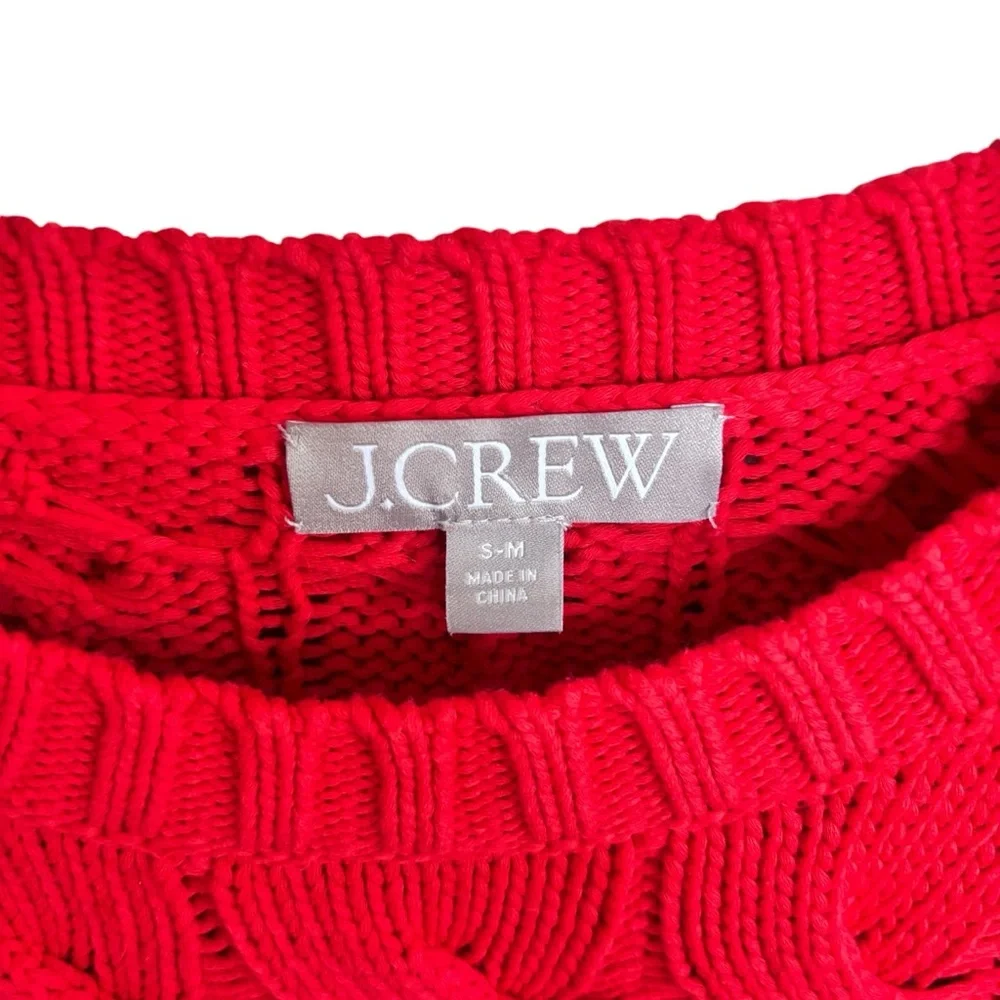 J. Crew Red Cotton Blend Cable Knit Side Slit Crew Neck Sweater S/M